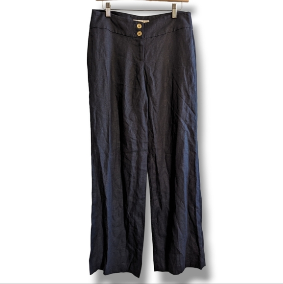 MICHAEL Michael Kors Pants - Michael Kors Wide Leg Linen Pants 2 Navy Blue Natural Fiber Dress Pant
